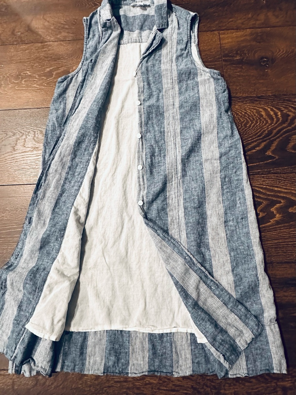Linen/Cotton Blend Beachlunchlounge Blue & White Striped Sundress/Beach Dress - Picture 5 of 9